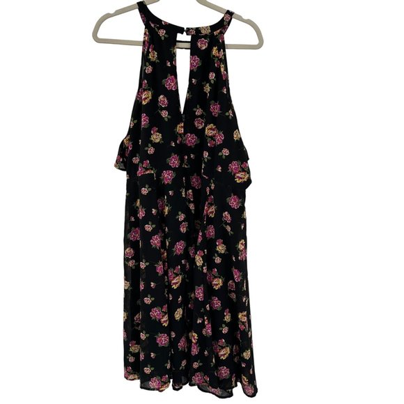 Torrid Multi Color Floral Print Chiffon Cold Shoulder V Neck‎ Dress Size 20 - Picture 2 of 4
